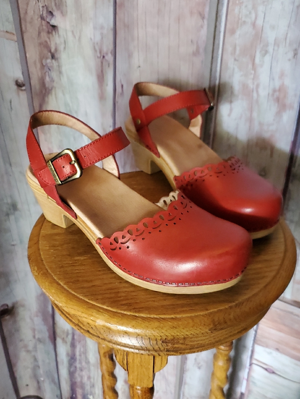 Dansko Marta 40 Red Leather Mary Jane Clog with Ankle Strap